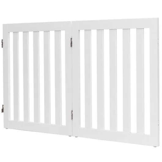 24" Folding Standing 2/3 Panels Wood Pet Fence-White-A