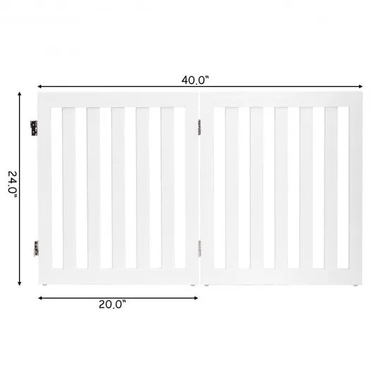 24" Folding Standing 2/3 Panels Wood Pet Fence-White-A