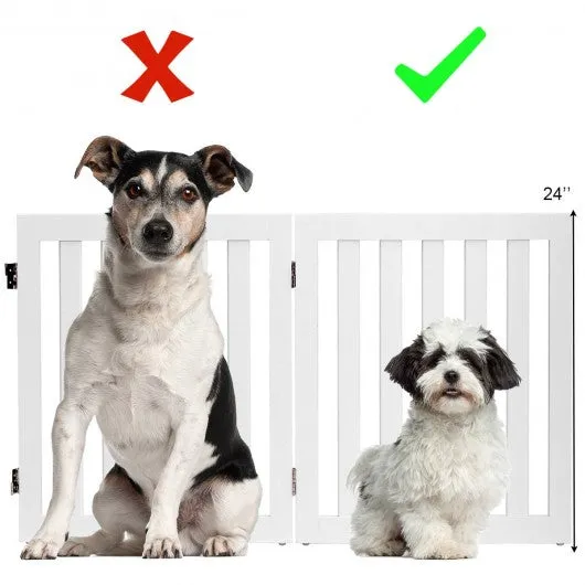 24" Folding Standing 2/3 Panels Wood Pet Fence-White-A