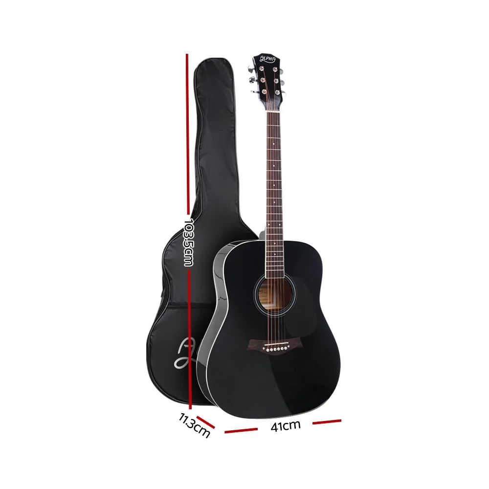 41" Black Acoustic Guitar Set, Dreadnought, Steel Strings - Alpha