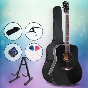 41" Black Acoustic Guitar Set, Dreadnought, Steel Strings - Alpha