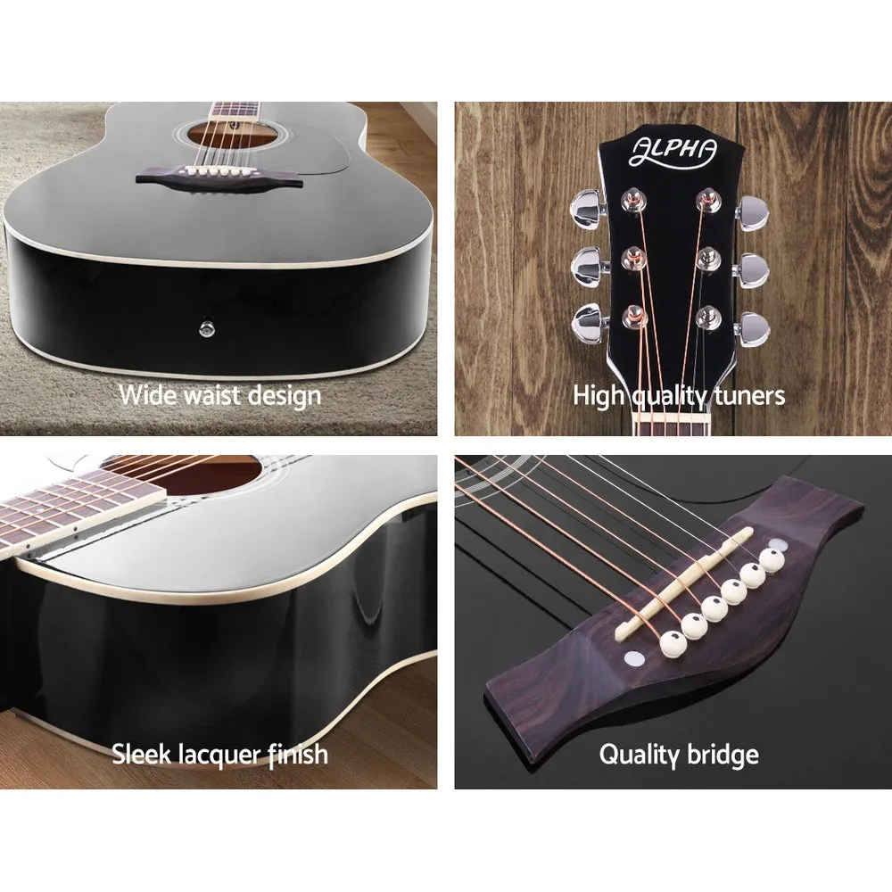 41" Black Acoustic Guitar Set, Dreadnought, Steel Strings - Alpha