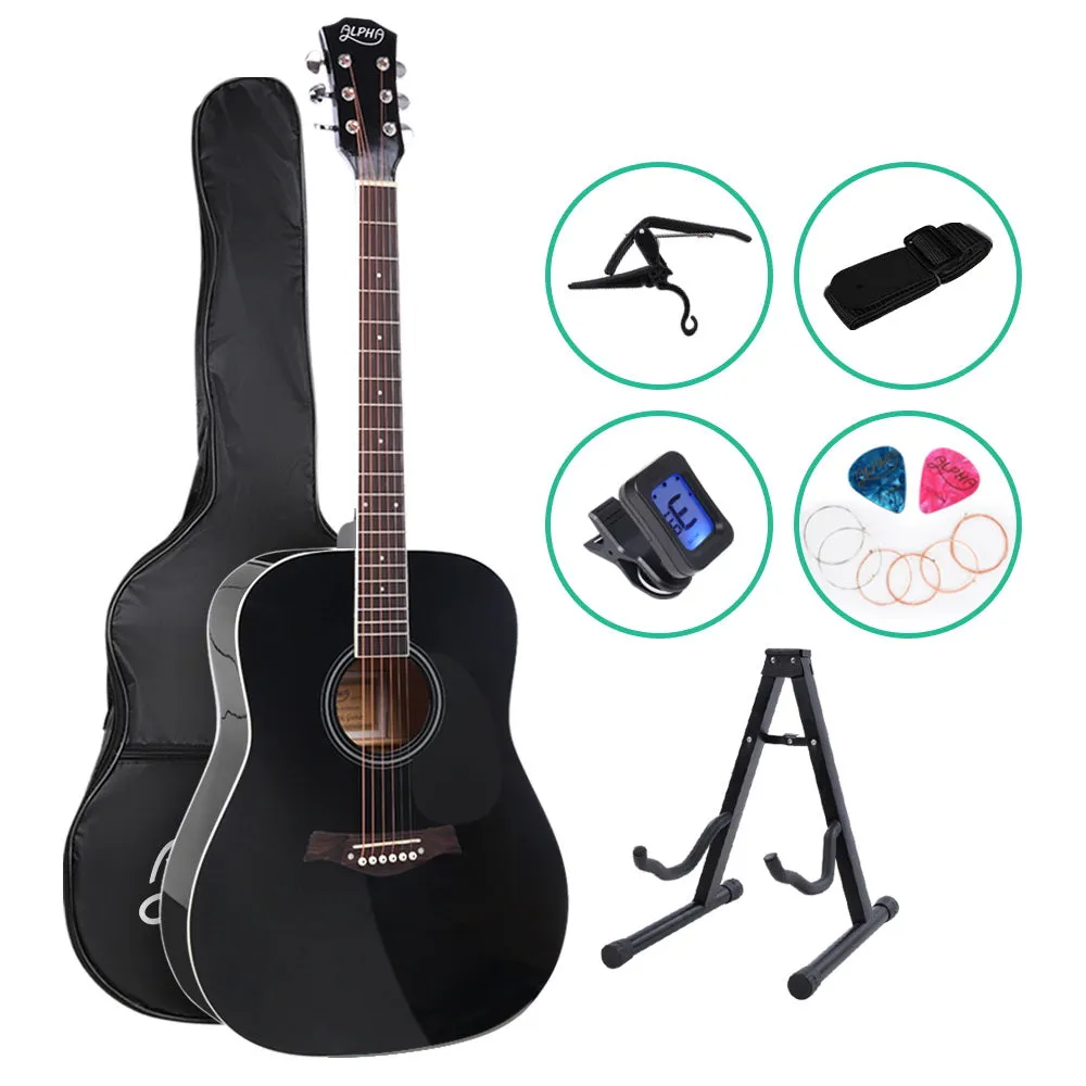 41" Black Acoustic Guitar Set, Dreadnought, Steel Strings - Alpha