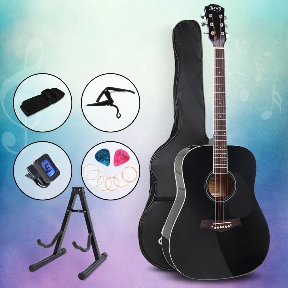 41" Black Acoustic Guitar Set, Dreadnought, Steel Strings - Alpha