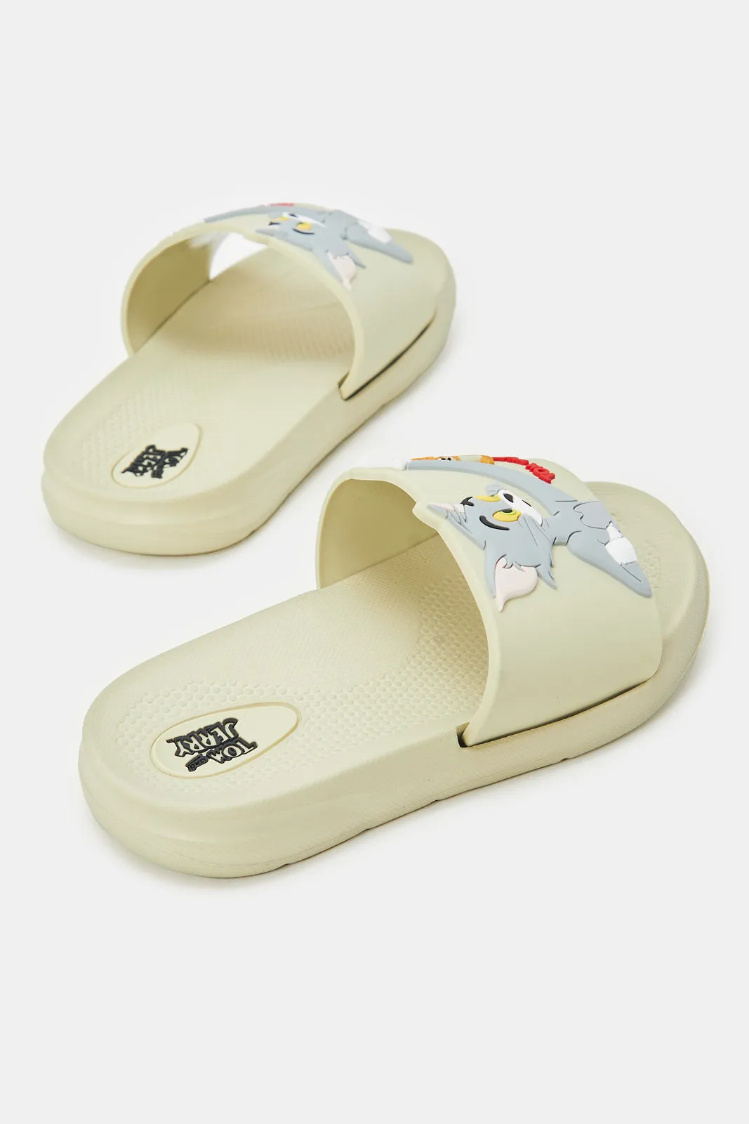 Boys Beige Tom And Jerry Embossed Slide