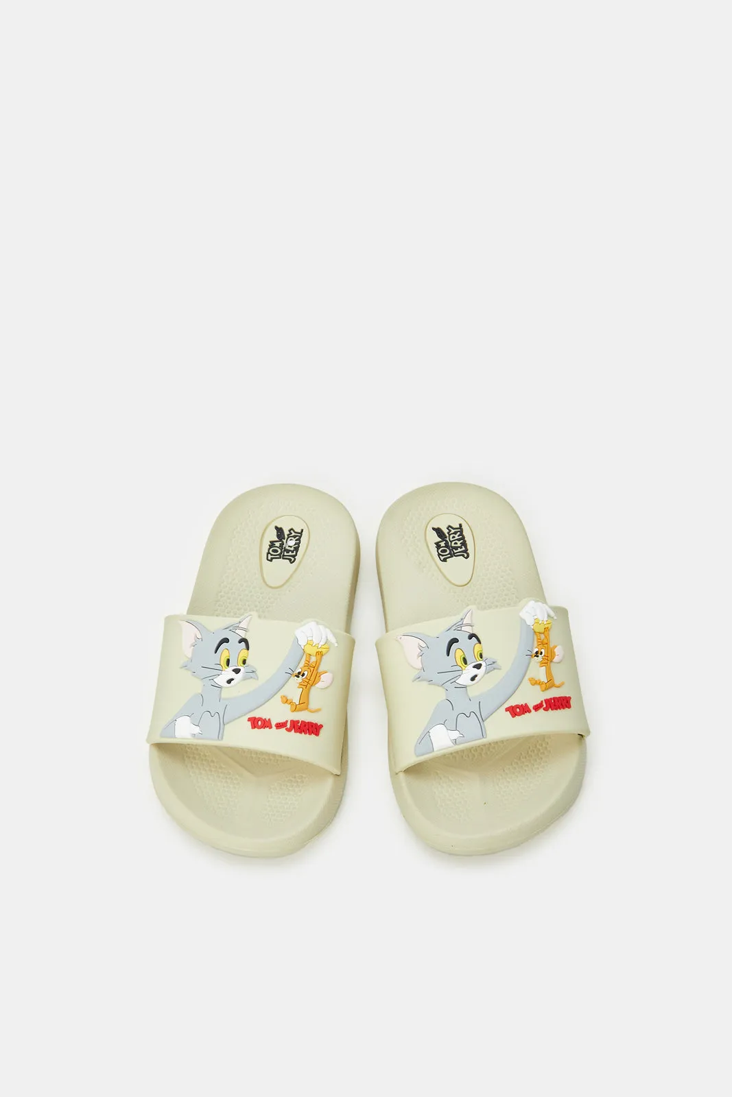 Boys Beige Tom And Jerry Embossed Slide