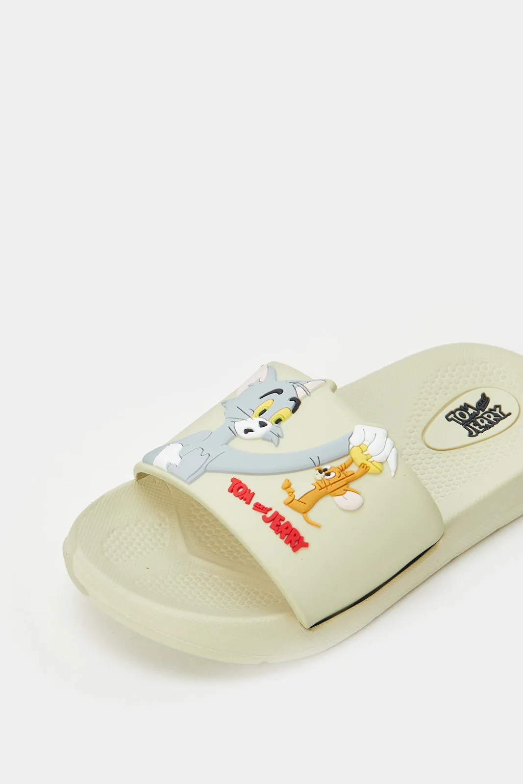 Boys Beige Tom And Jerry Embossed Slide