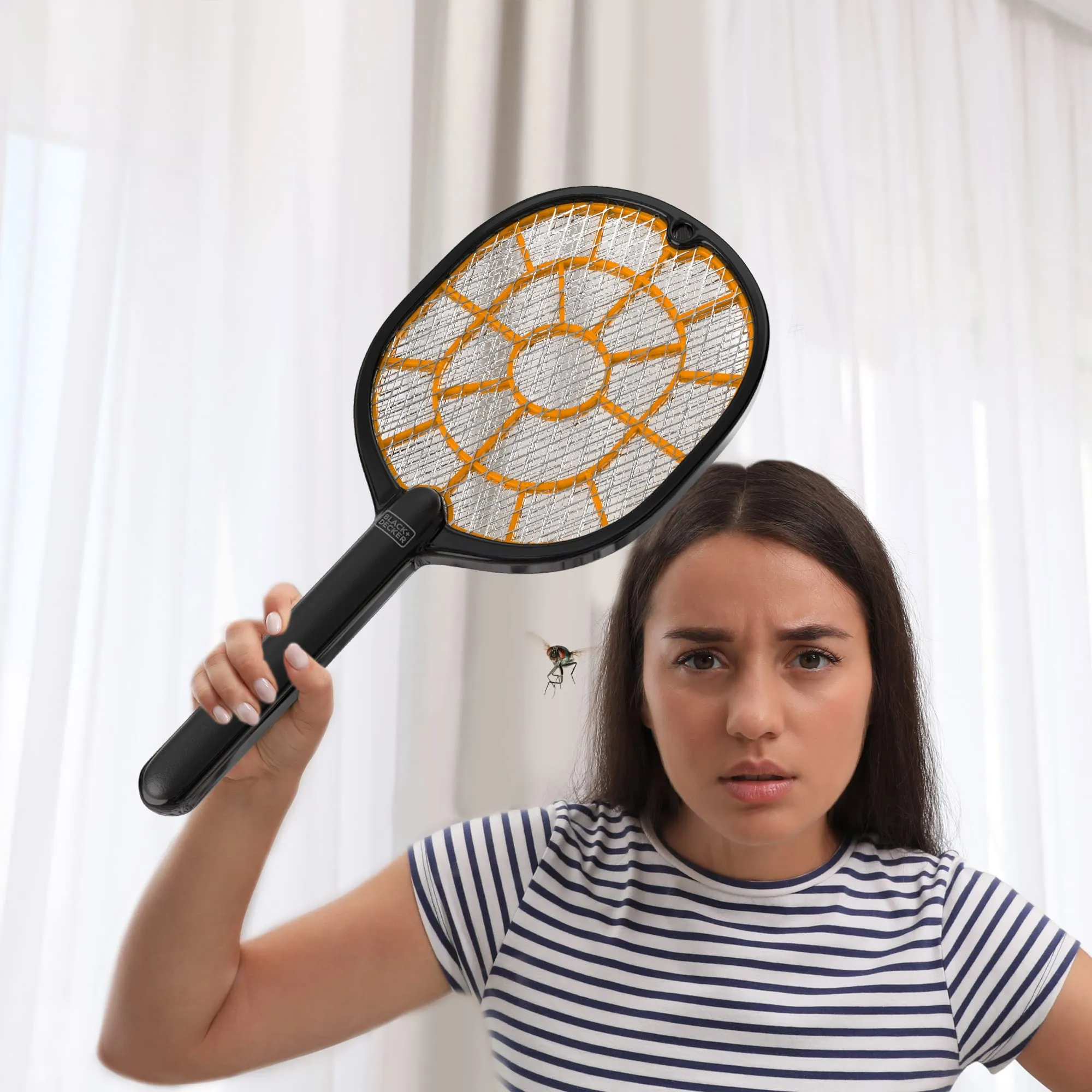 Bug Zapper Racket  Electric Fly Swatter for Gnats, Mosquitoes, & More  Harmless-to-Humans Outdoor Bug Zapper Battery Operated  Handheld Electric Fly Swatter Indoor Racket