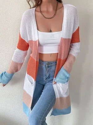 Casual Drop Shoulder Sleeve Striped Cardigan Sweater