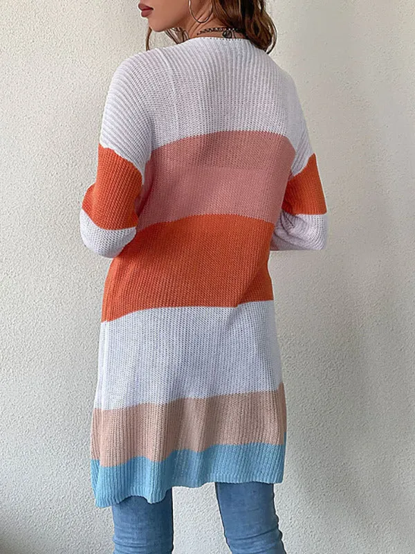Casual Drop Shoulder Sleeve Striped Cardigan Sweater
