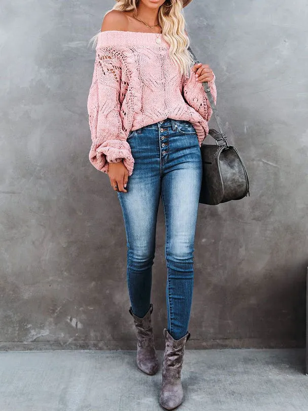 Fashion Long Sleeve Off Shoulder Knitted Sweater