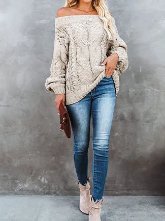 Fashion Long Sleeve Off Shoulder Knitted Sweater