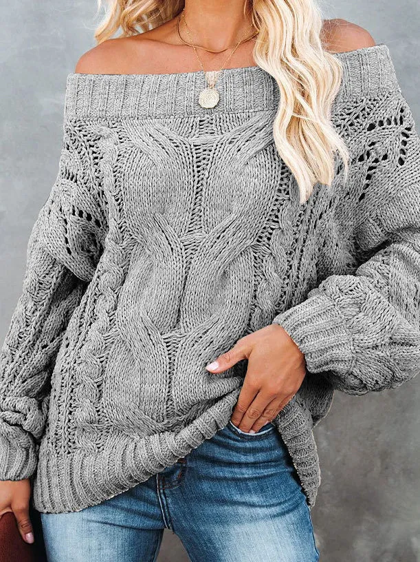Fashion Long Sleeve Off Shoulder Knitted Sweater