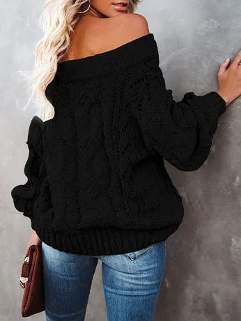 Fashion Long Sleeve Off Shoulder Knitted Sweater