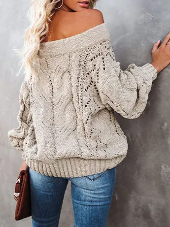 Fashion Long Sleeve Off Shoulder Knitted Sweater