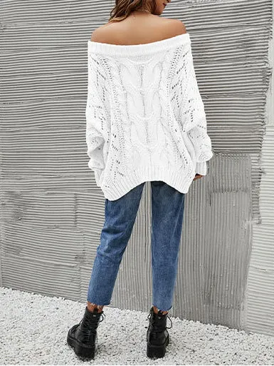 Fashion Long Sleeve Off Shoulder Knitted Sweater