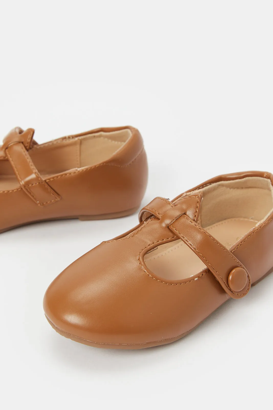 Girls Tan T-Bar Ballerina