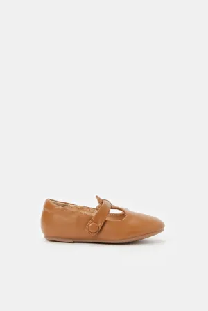 Girls Tan T-Bar Ballerina