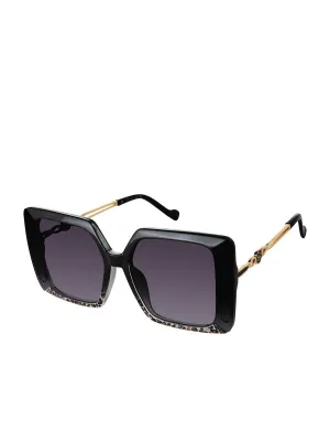 Glamorous Square Metal Temple Sunglasses in Black