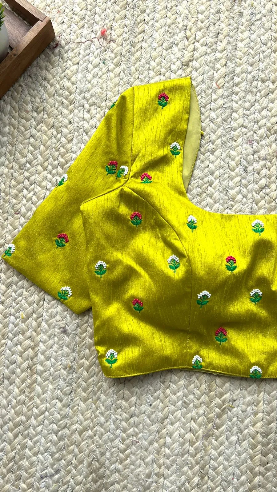 Lime green silk handwork blouse
