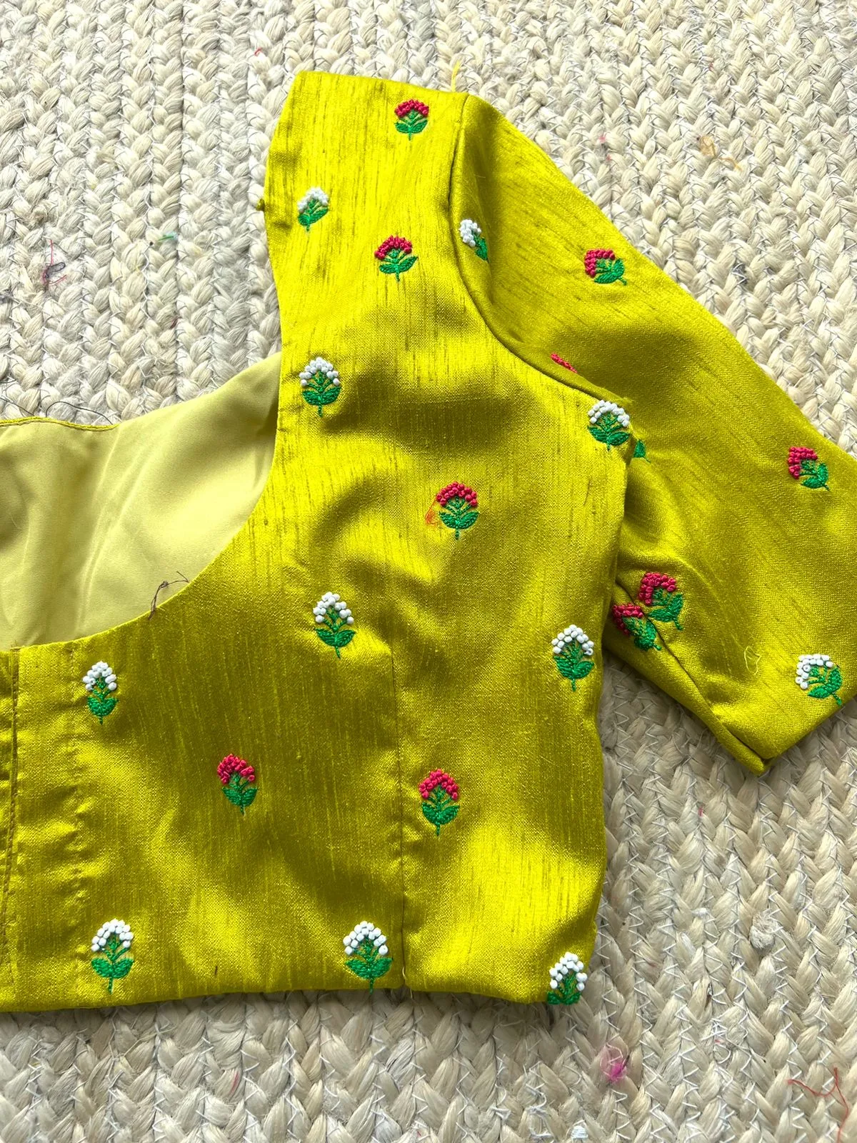 Lime green silk handwork blouse