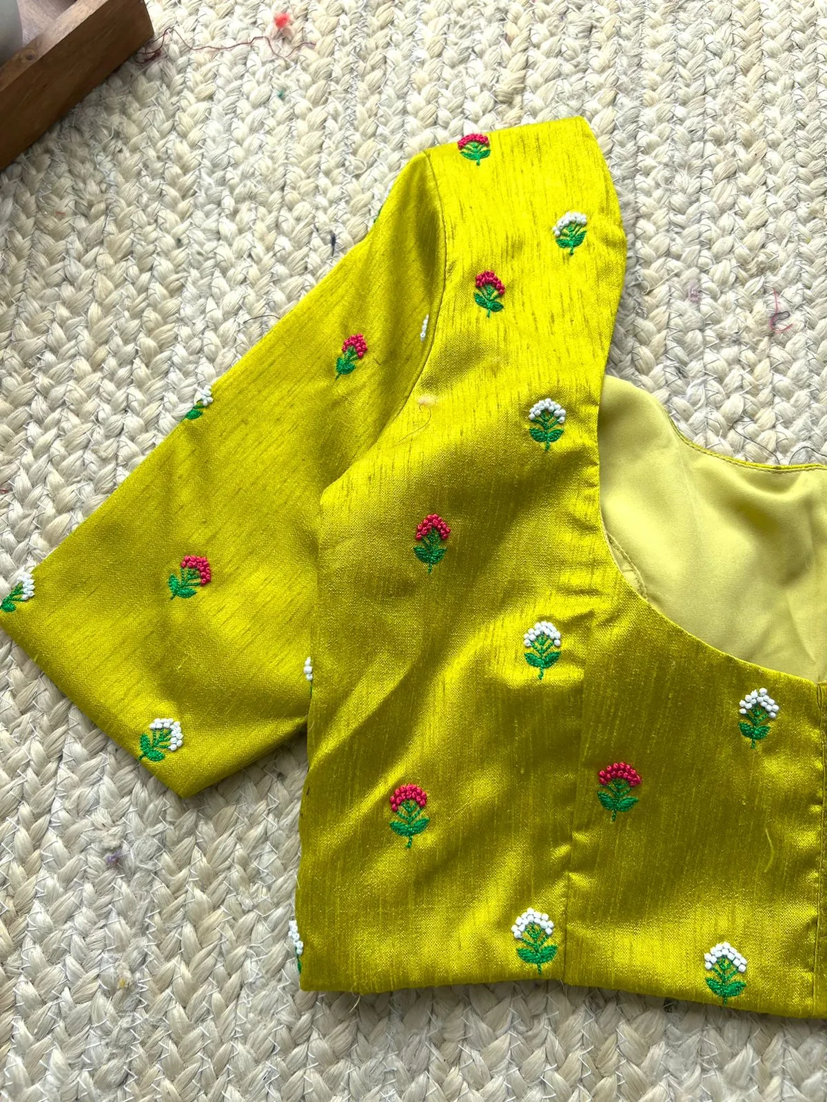 Lime green silk handwork blouse