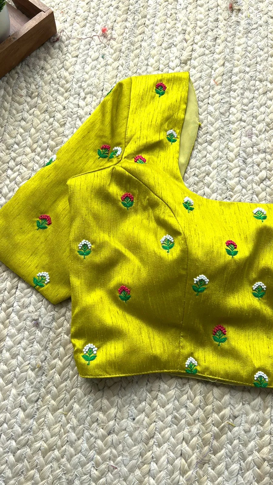 Lime green silk handwork blouse