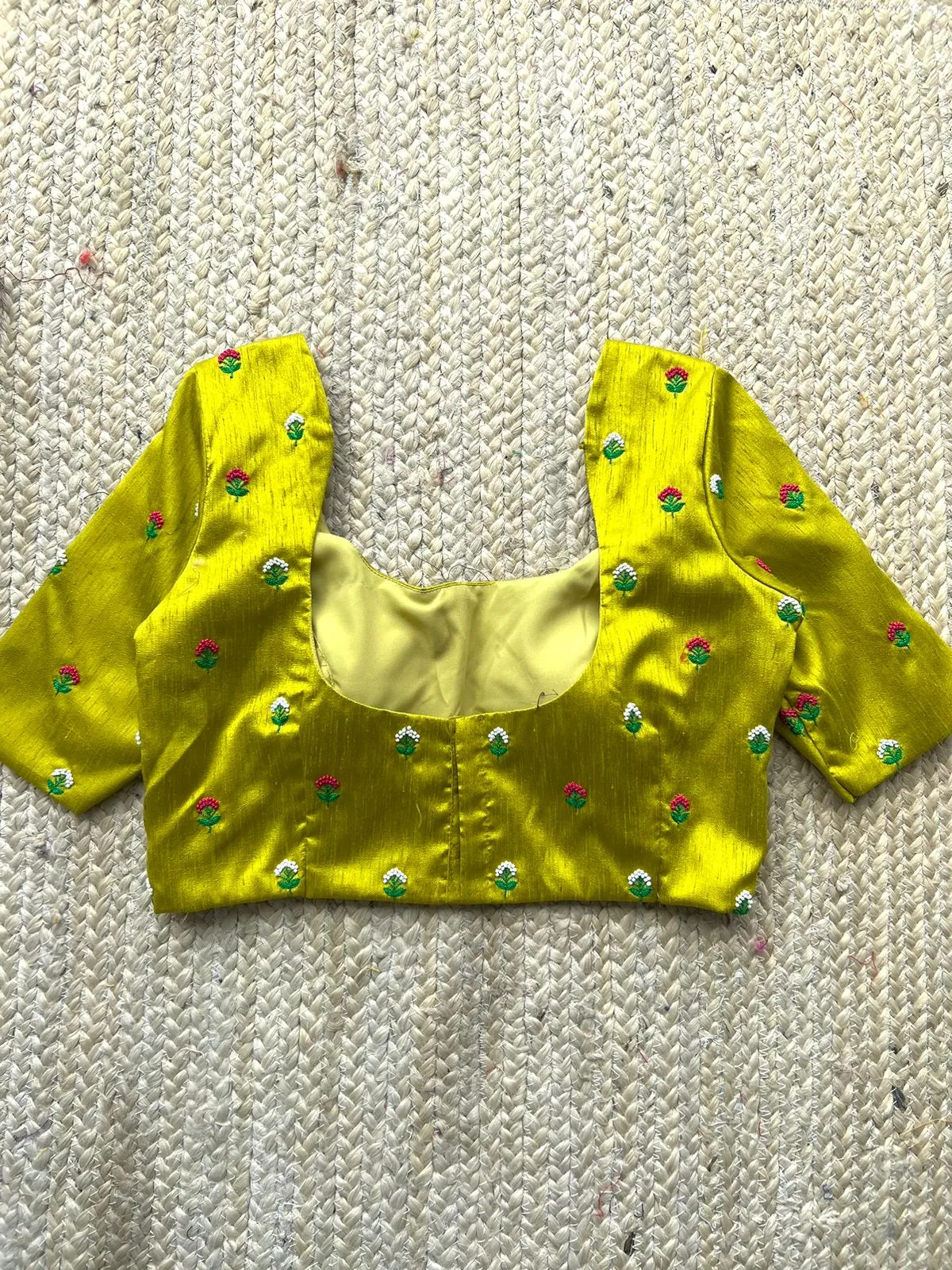 Lime green silk handwork blouse