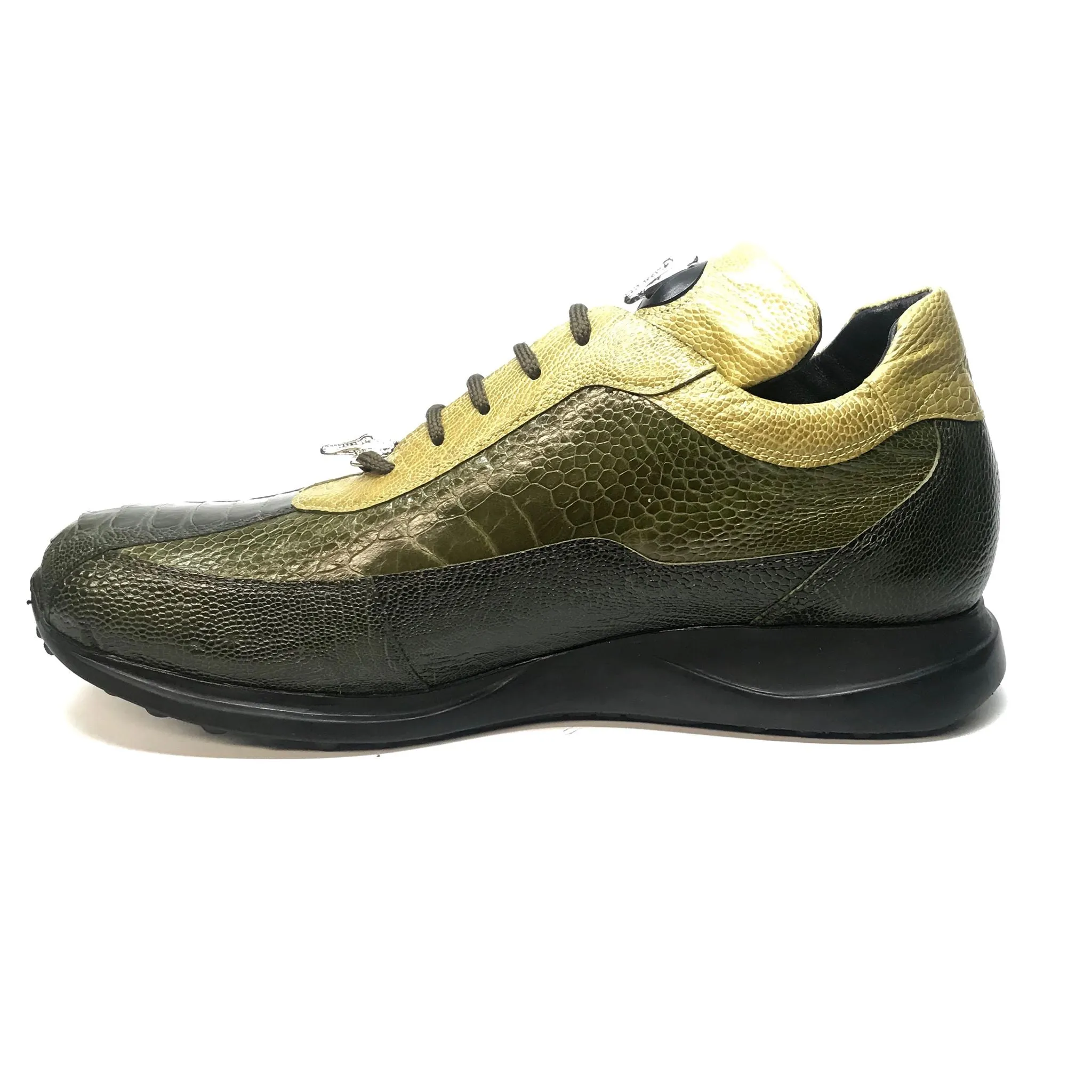 Mauri 8727 Money Green Three tone Ostrich Leg Sneakers