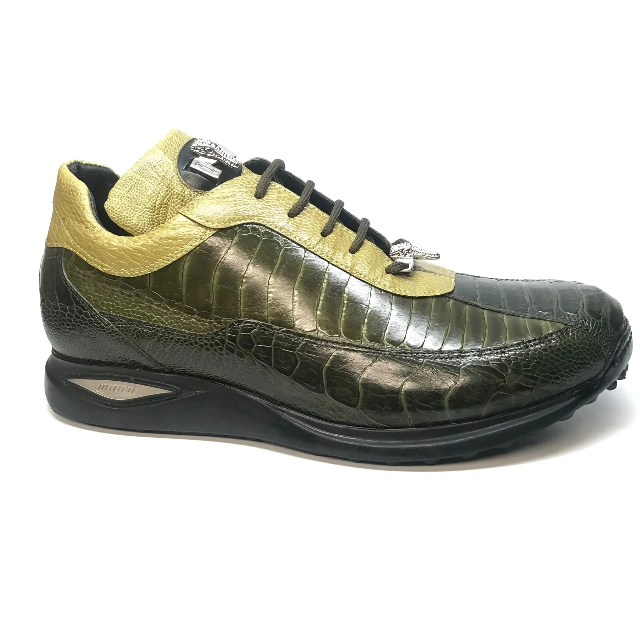 Mauri 8727 Money Green Three tone Ostrich Leg Sneakers