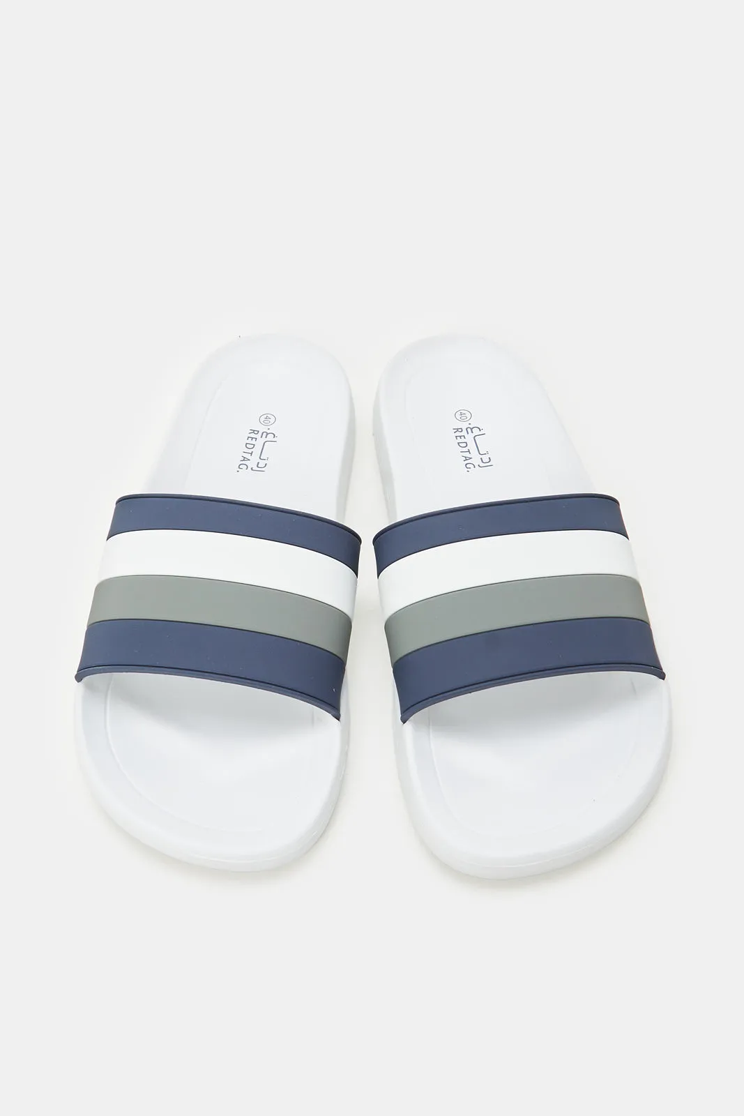 Men White Striped Slide