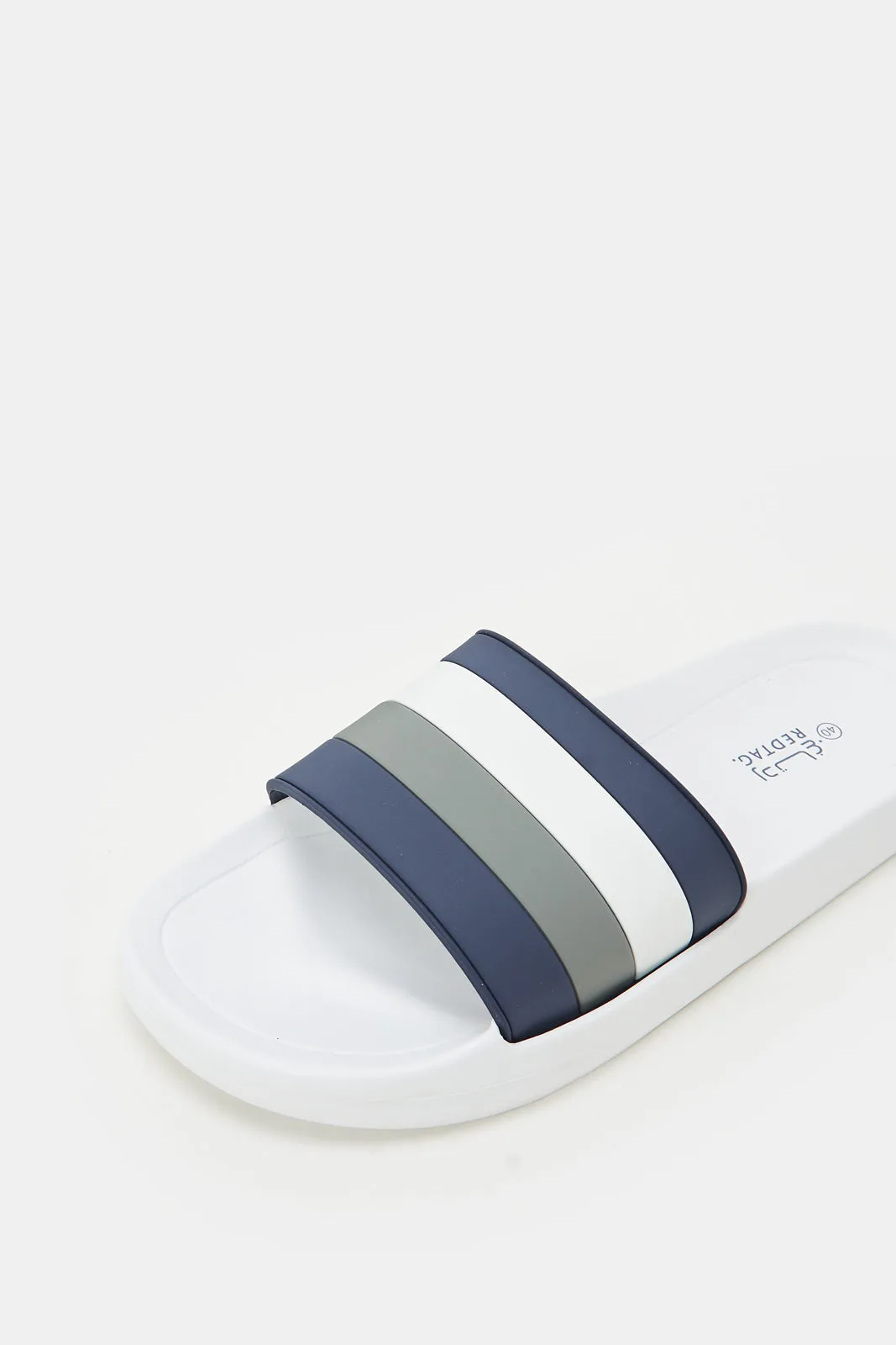 Men White Striped Slide