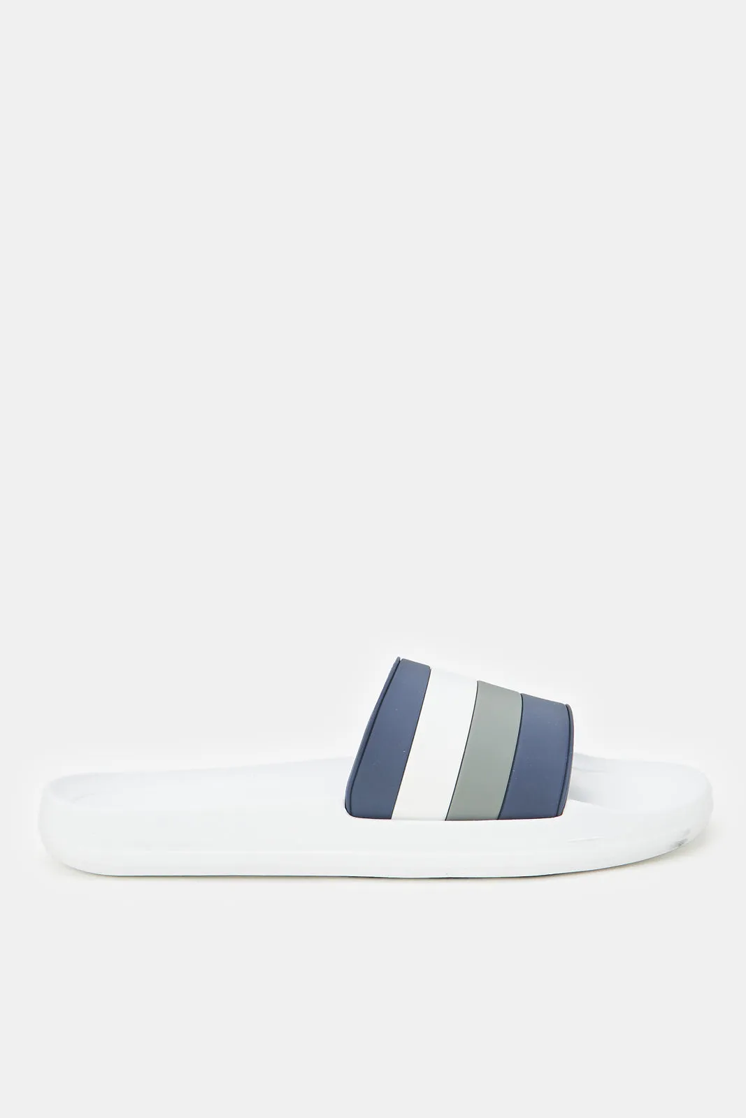 Men White Striped Slide