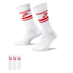 Nike SB Everyday Striped Essential Crew 3 pack Socks - White/University Red