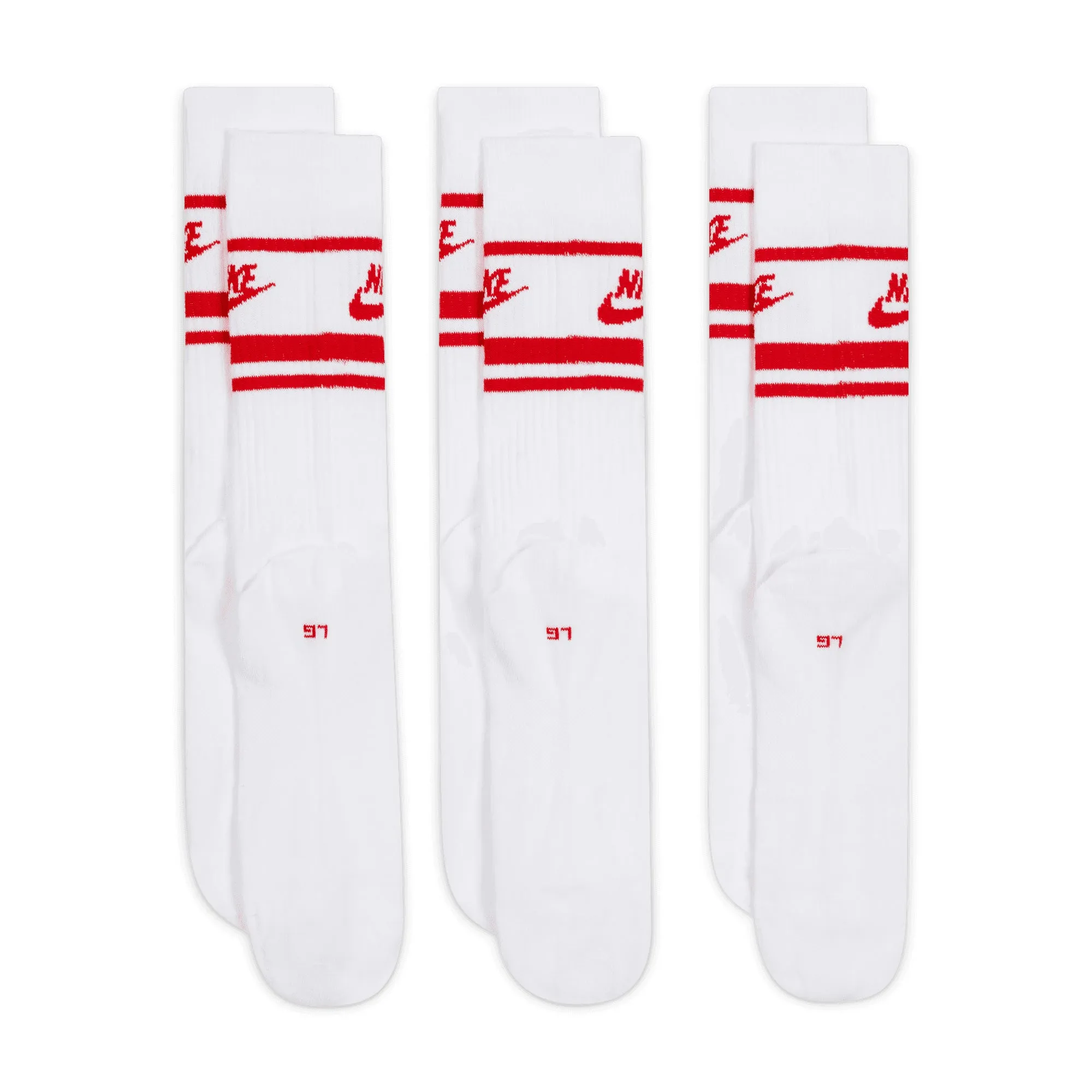 Nike SB Everyday Striped Essential Crew 3 pack Socks - White/University Red