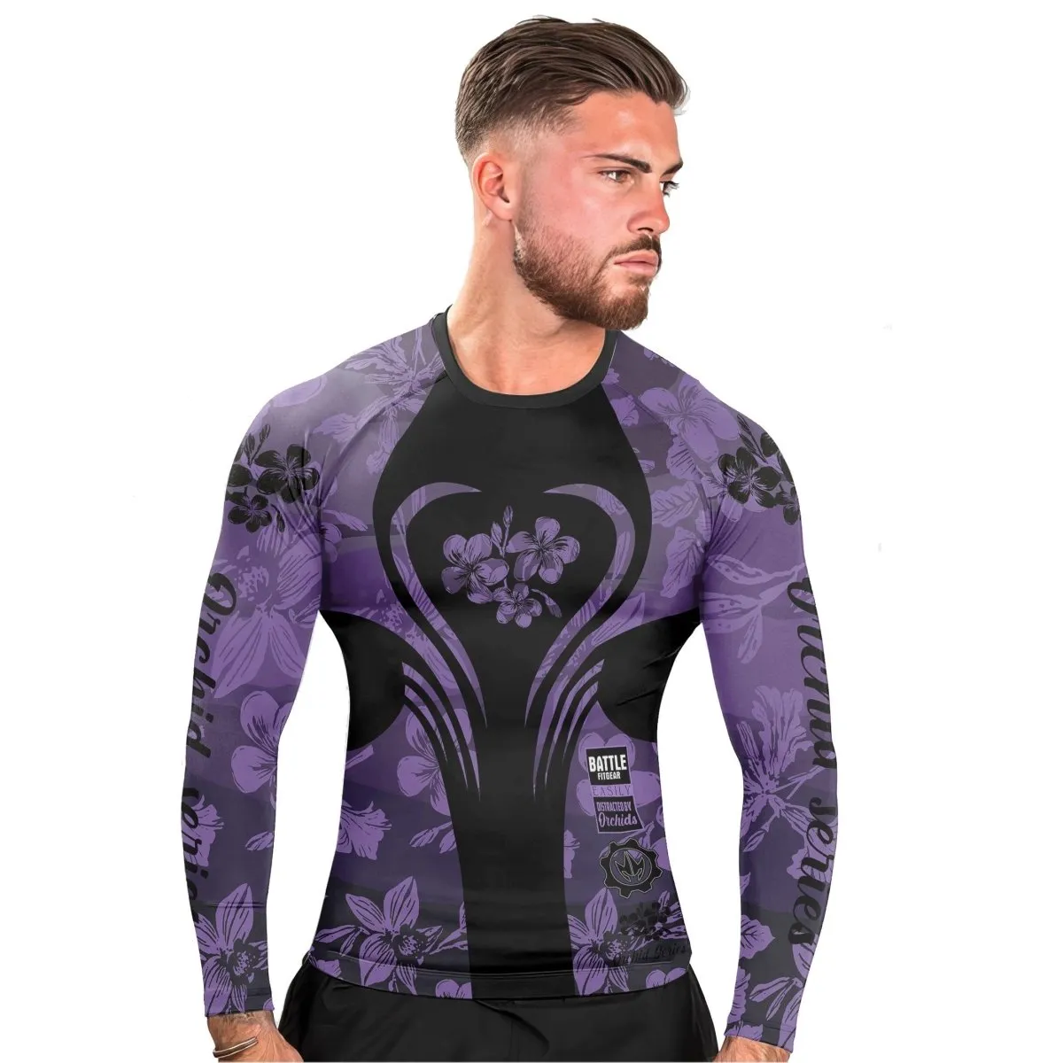 Orchid Series Violet Heart Pattern Men's Long Sleeve Rash Guard