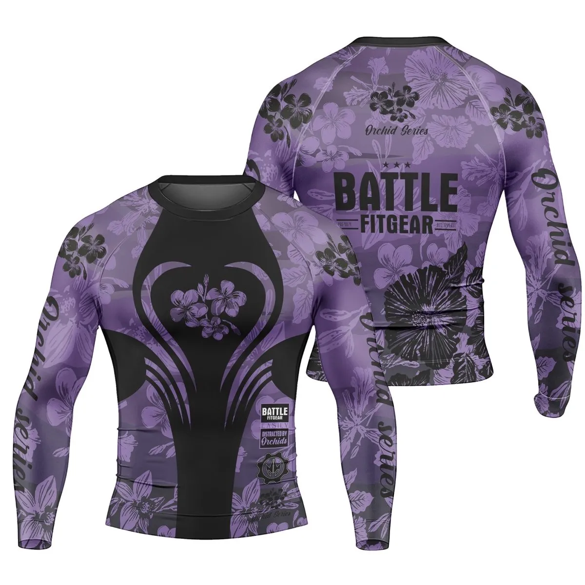 Orchid Series Violet Heart Pattern Men's Long Sleeve Rash Guard