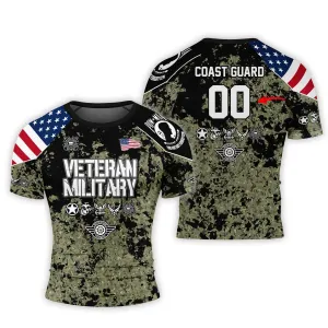 Personalized Veteran Coast Guard Camouflage Men's Short Sleeve Rash Guard