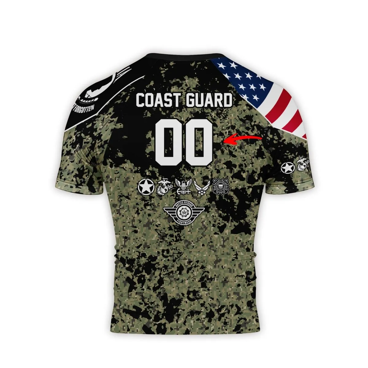 Personalized Veteran Coast Guard Camouflage Men's Short Sleeve Rash Guard