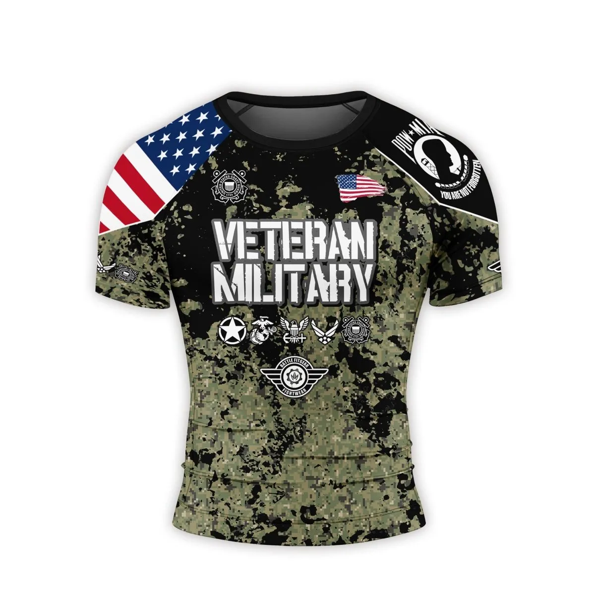 Personalized Veteran Coast Guard Camouflage Men's Short Sleeve Rash Guard