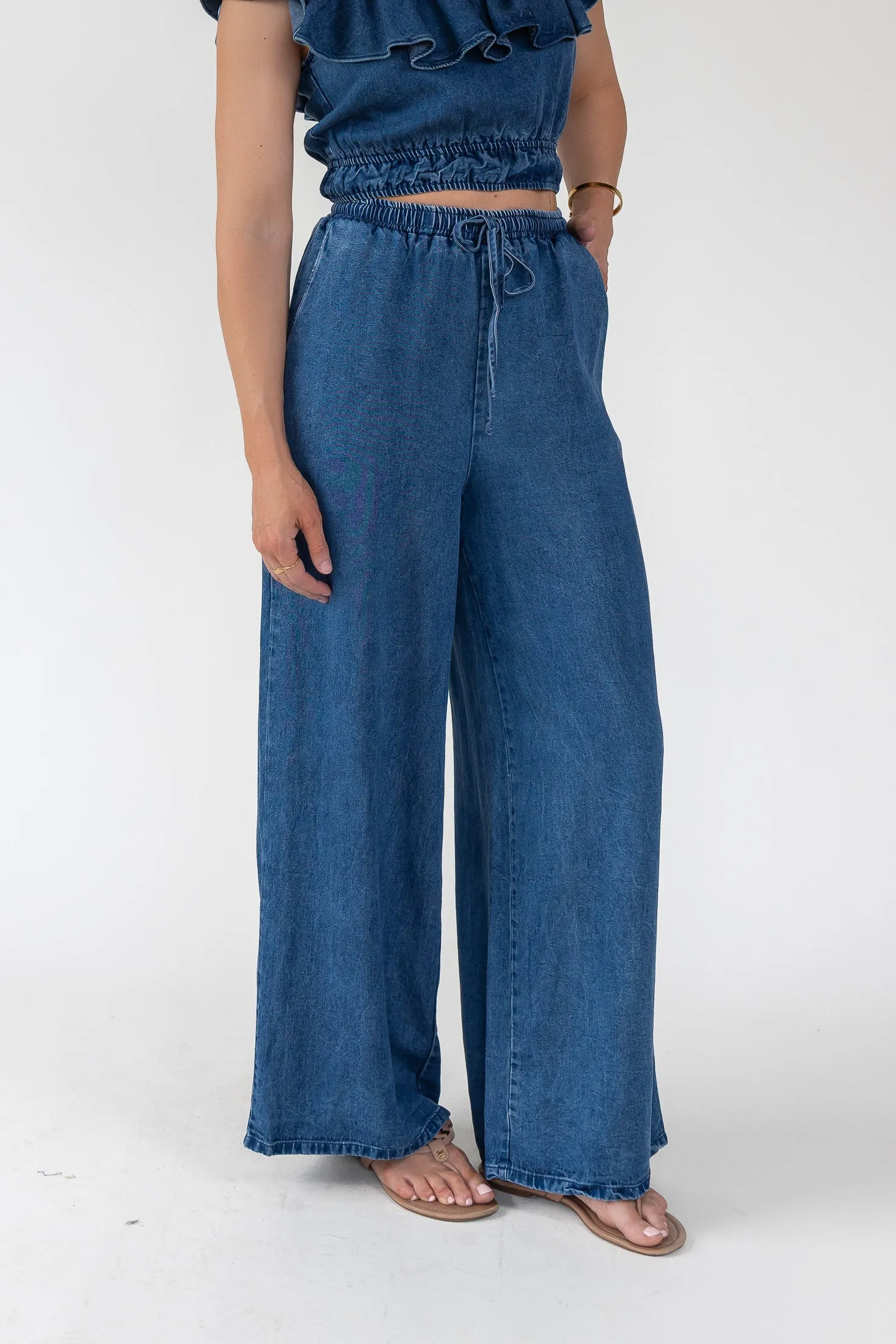 Riviera Wide-Leg Chambray Pant