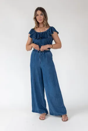 Riviera Wide-Leg Chambray Pant