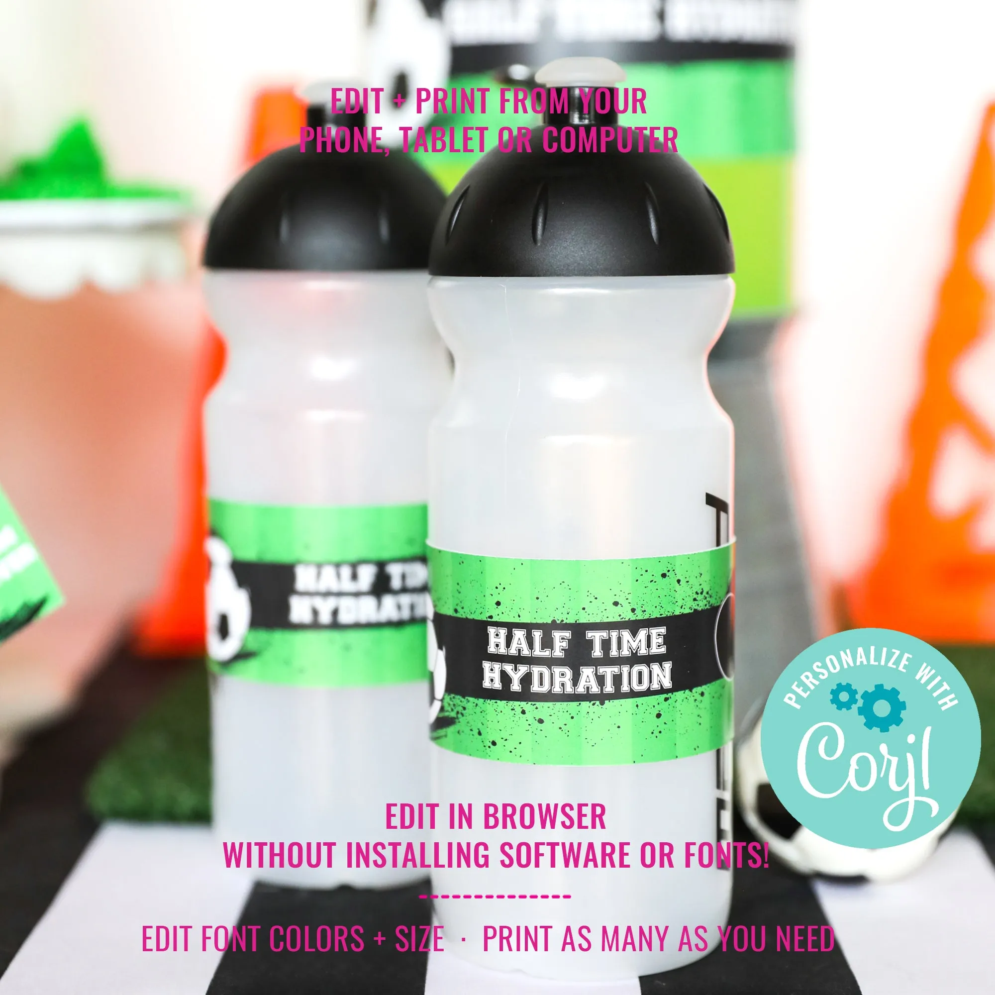 Soccer Party Water Bottle Labels | Soccer Party Drinks Labels | Printable Football Water Labels