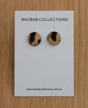 Stud Earring - Tan & Black Hide