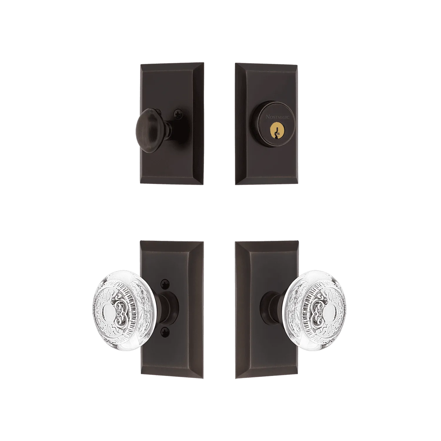 Studio Entry Set with Crystal Egg & Dart Knob in Timeless Bronze