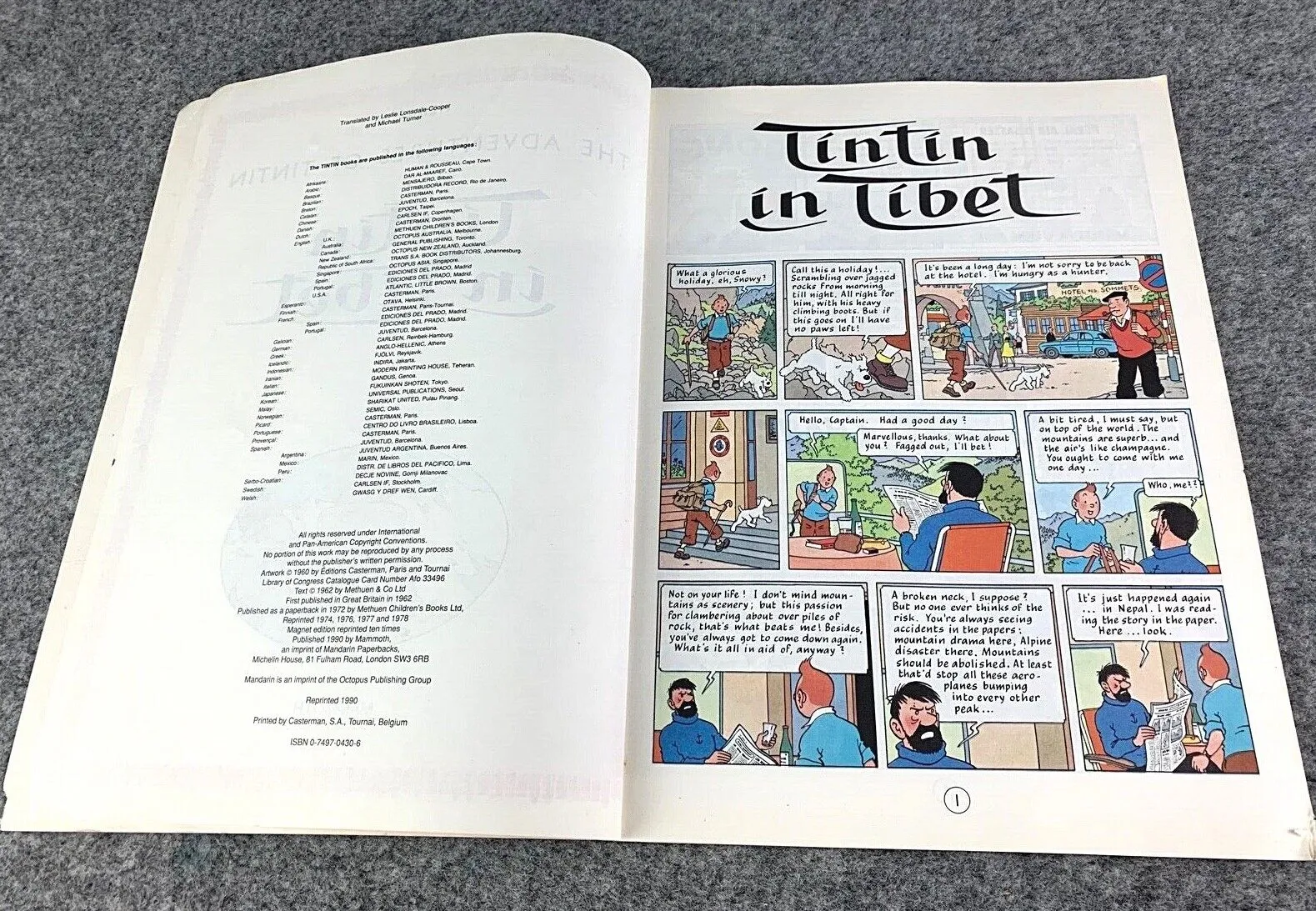 Tintin in Tibet - Tintin Mammoth UK Paperback Edition Book 1990s